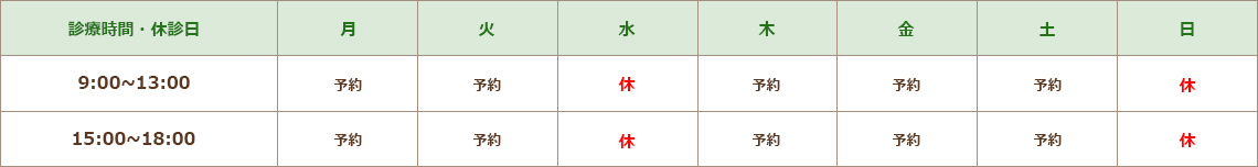 診療時間・休診日スケジュール